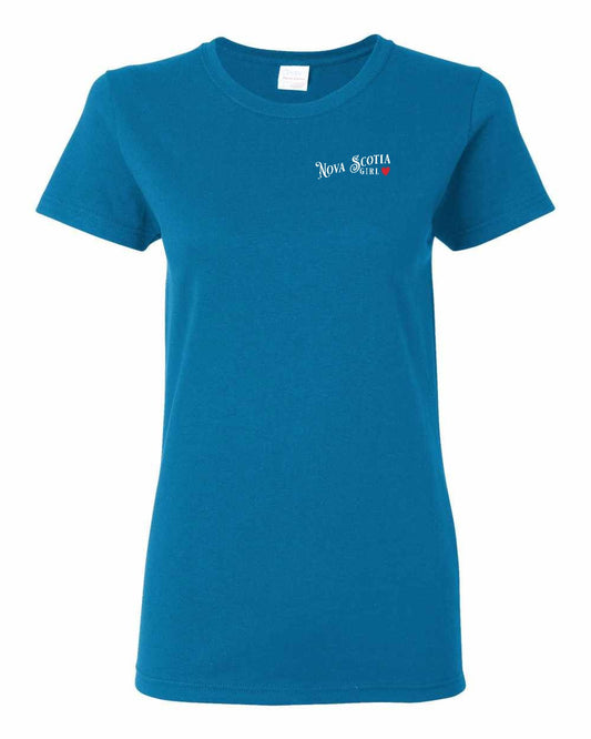 Nova Scotia Girl Red Heart Left Chest womens-tee
