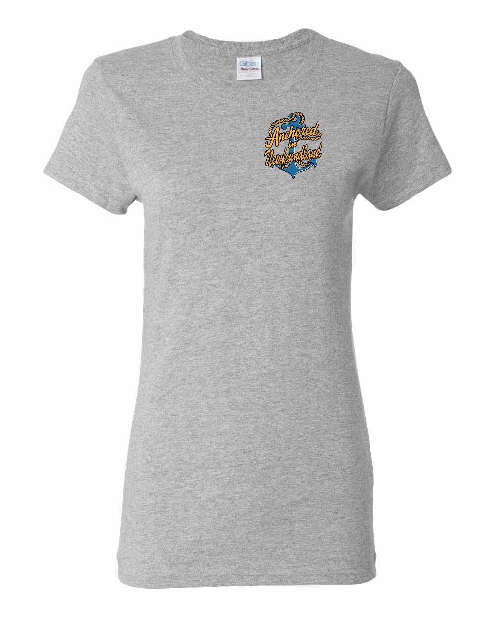 Anchored in Newfoundland (New Design) Left Chest and Back Women's Tee