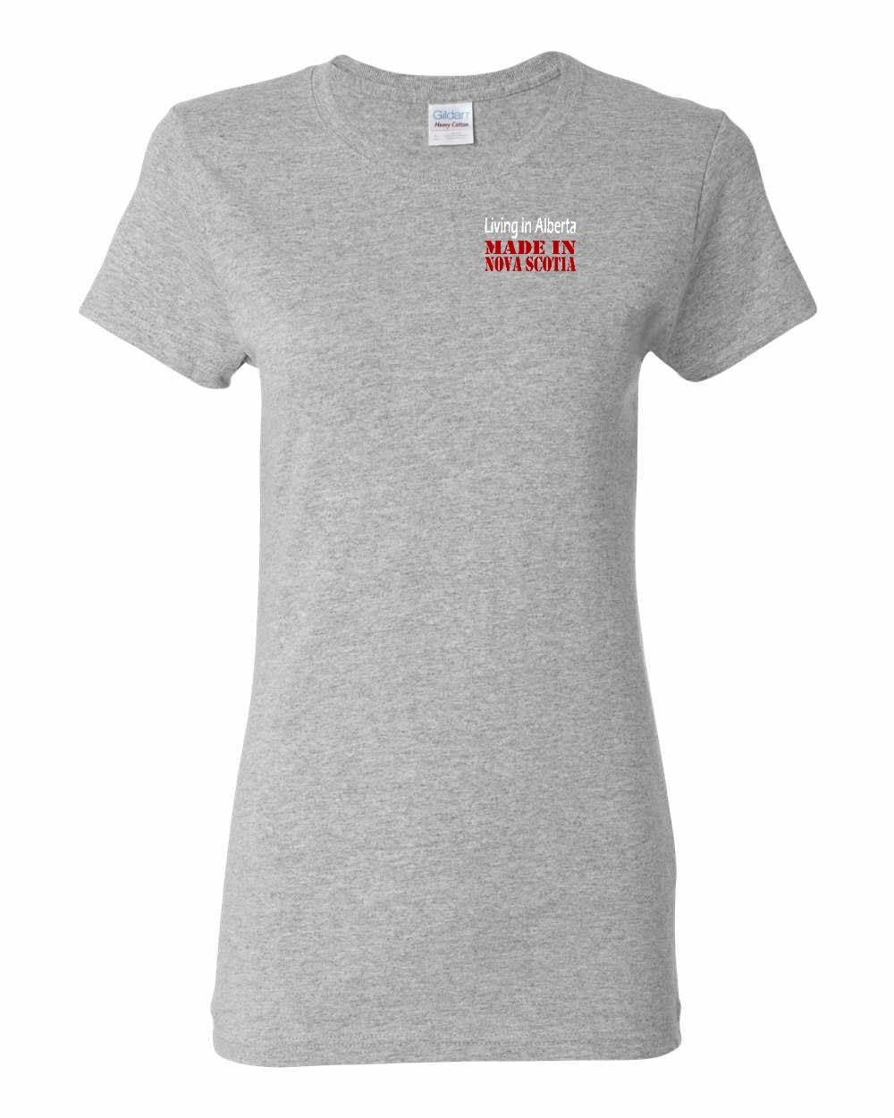 Living Alberta Made in Nova Scotia Left Chest womens-tee