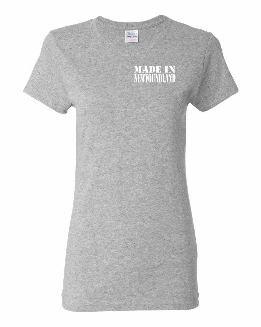 Made In Newfoundland ( White Lettering) Left Chest Women's Tee