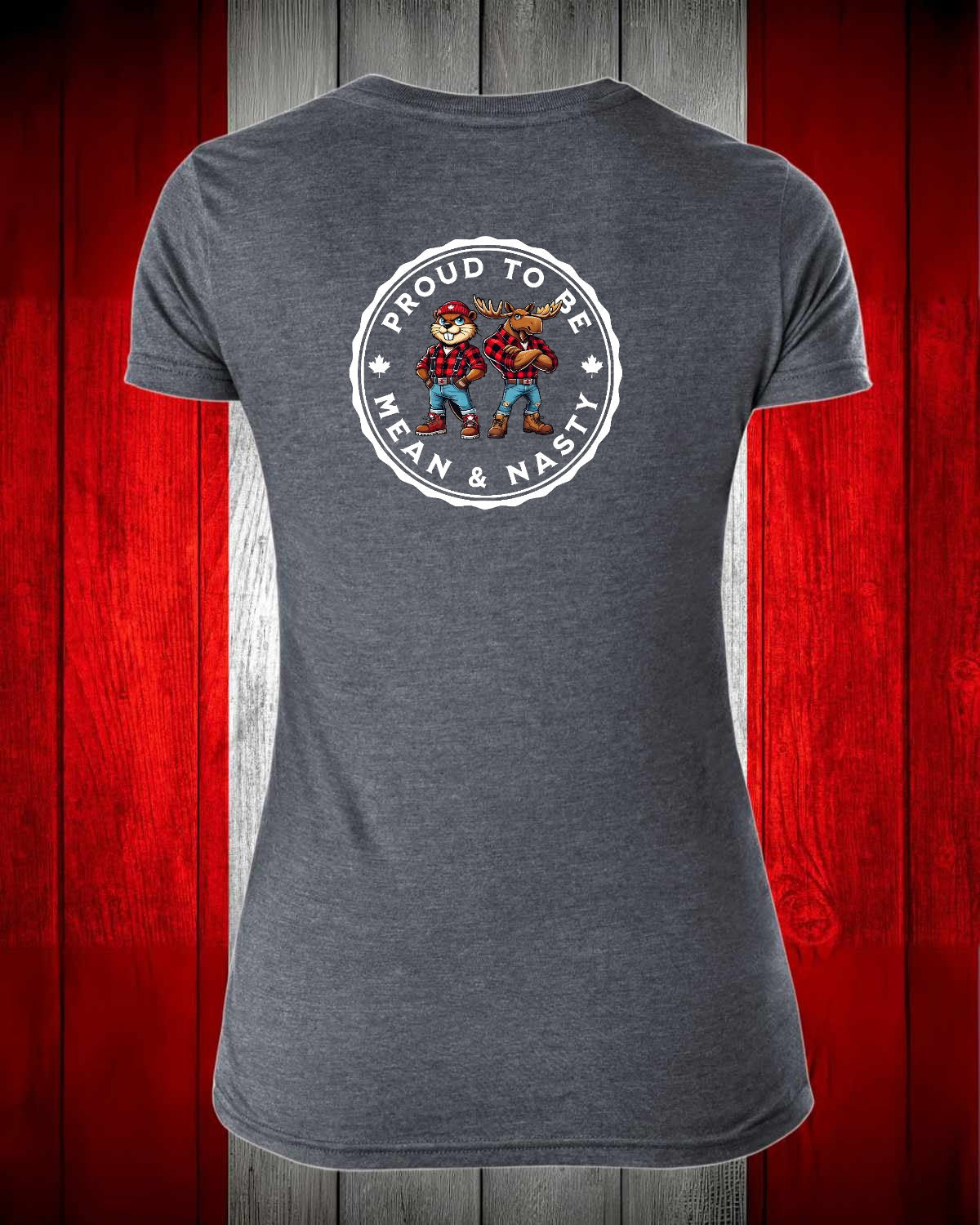 Proud to be Mean & Nasty Moose / Beaver Left Chest And Full Back Women's V-neck Stanfield's Tee