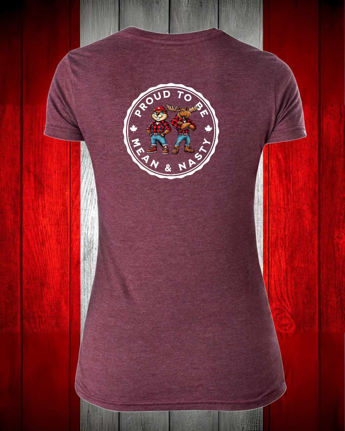 Proud to be Mean & Nasty Moose / Beaver Left Chest And Full Back Women's V-neck Stanfield's Tee