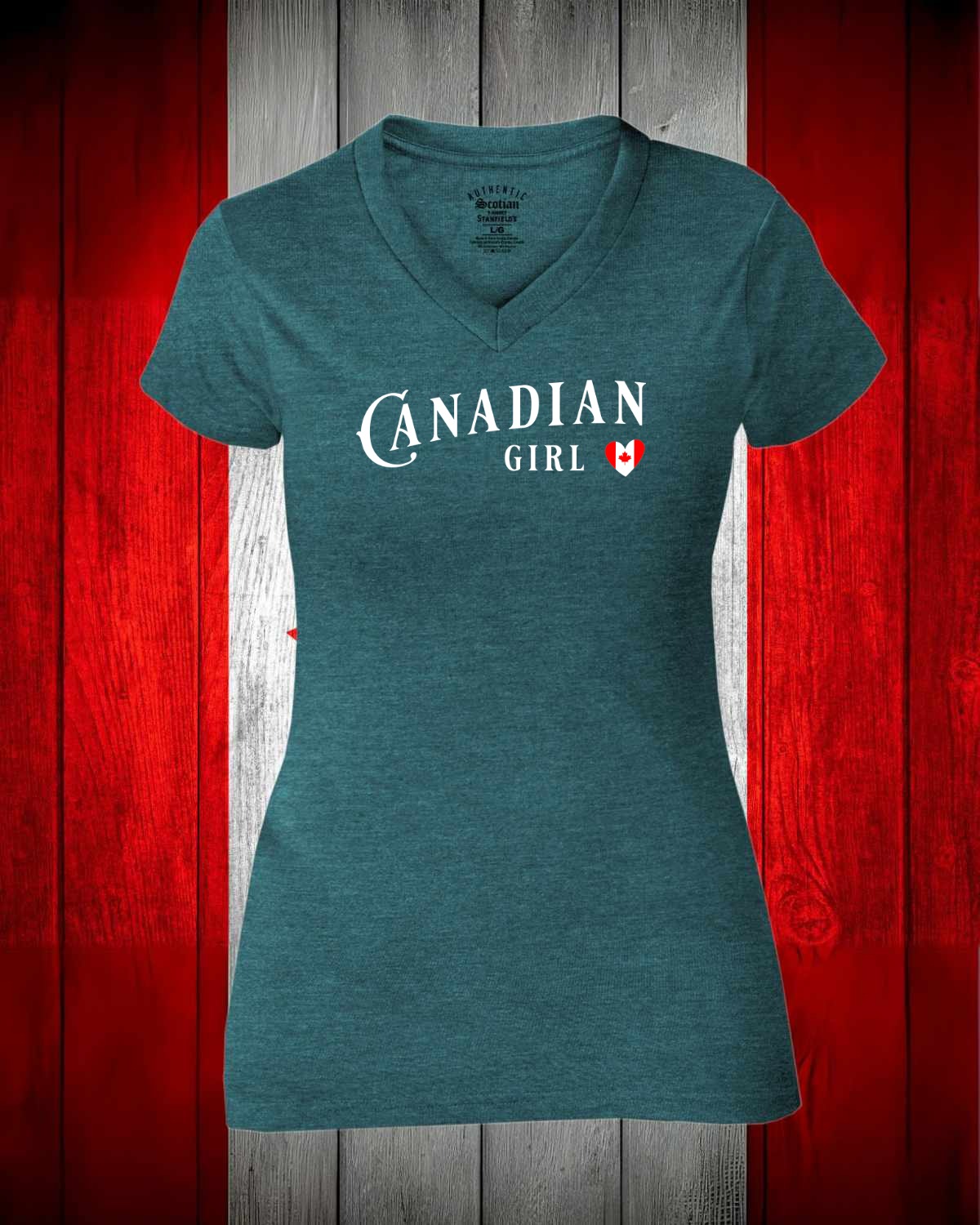 Canadian Girl Heart Flag Full Women's V-neck Stanfield's Tee
