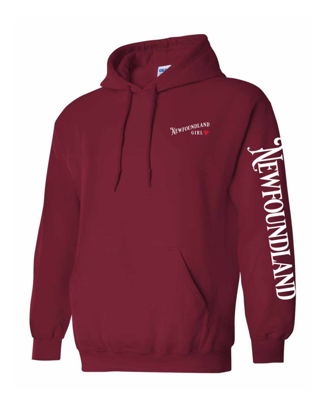 Newfoundland Girl Red Heart Left Chest and Sleeve Pullover Hoodie