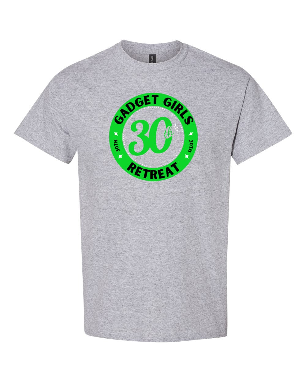 Gadget Girls 30th Retreat Men's Tee Green Logo
