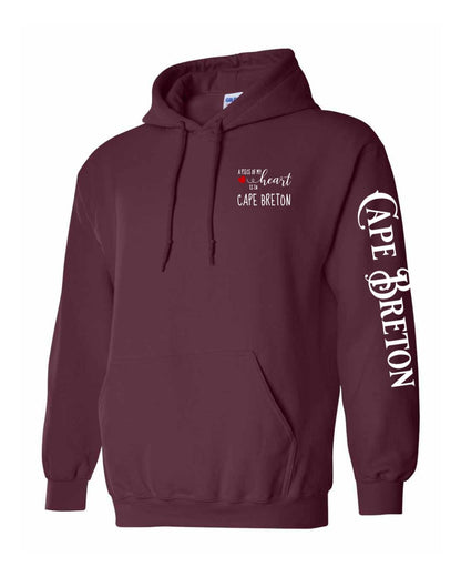 A piece of my heart is in Cape Breton Red Heart Left chest and Sleeve Pullover Hoodie