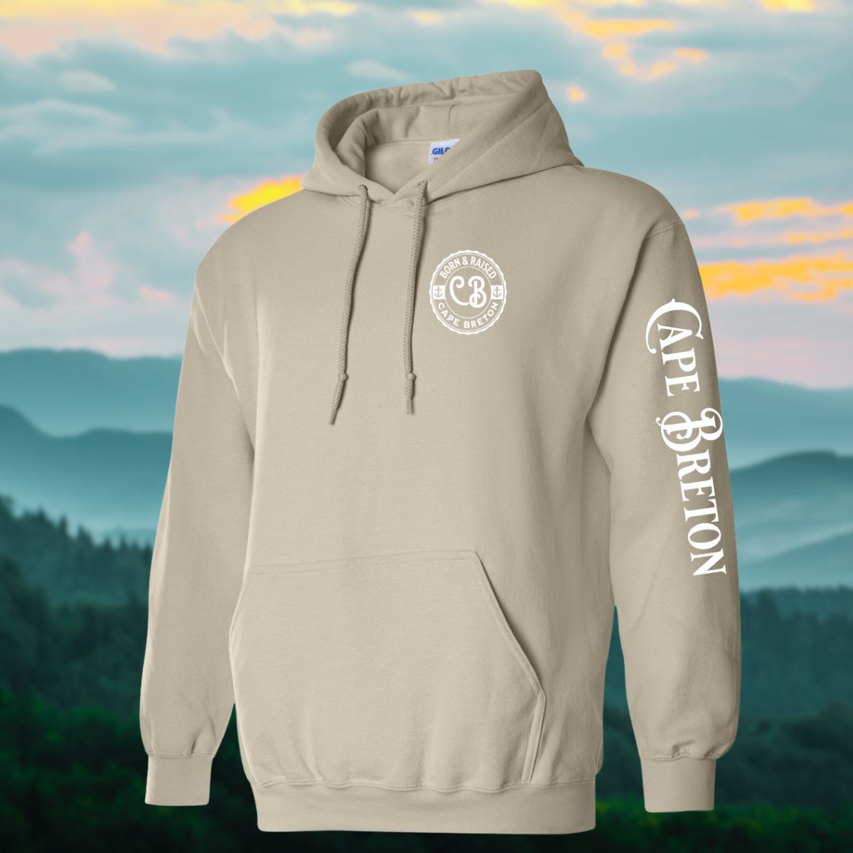 Born & Raised in Cape Breton Hoodie Left Chest and Sleeve