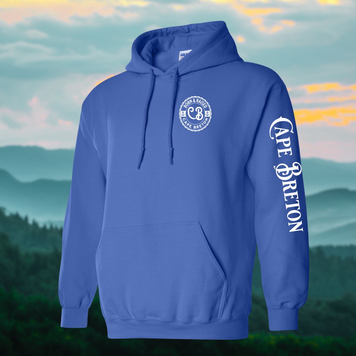 Born & Raised in Cape Breton Hoodie Left Chest and Sleeve