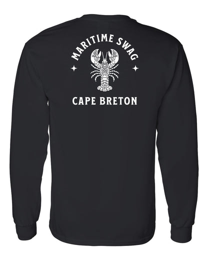 Maritime Swag Cape Breton Mandala white Lobster Left Chest and Back Long Sleeve Tee
