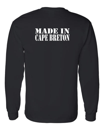 Made In Cape Breton White Left Chest and Back Long Sleeve Tee