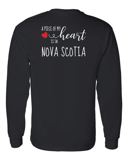 A piece of My heart in Nova Scotia (Red Heart) Left Chest and Back Long Sleeve Tee