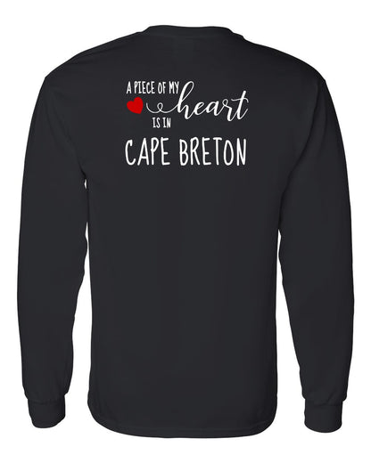 A piece of My heart in Cape Breton (Red Heart) Left Chest and Back Long Sleeve Tee