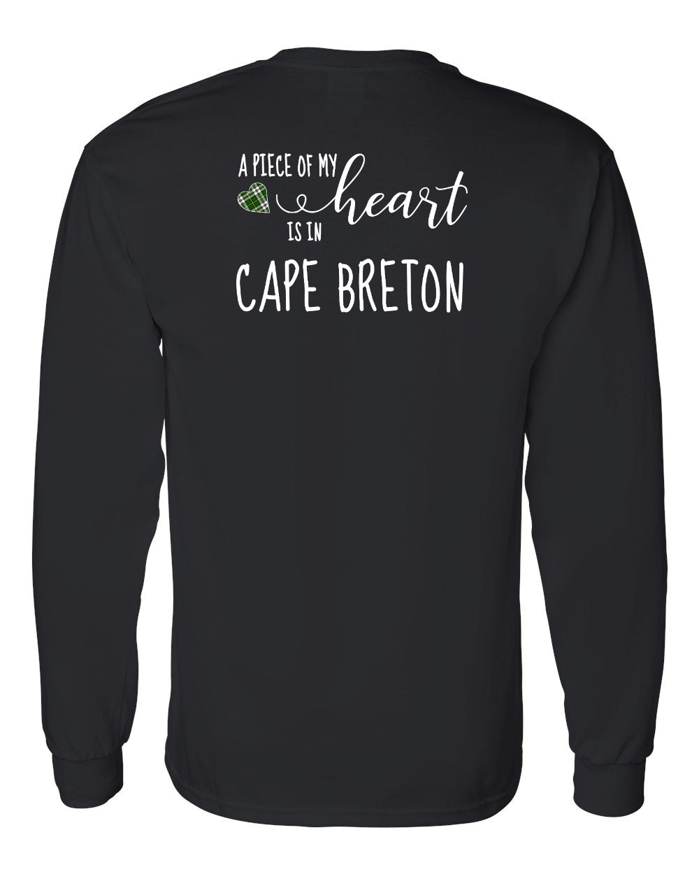 A piece of My heart in Cape Breton (Tartan Heart) Left Chest and Back Long Sleeve Tee