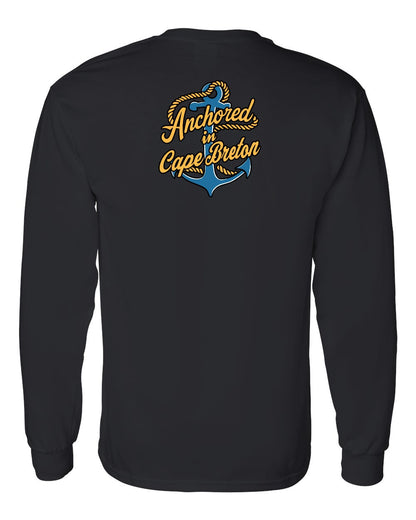 Anchored in Cape Breton (New Design) Left Chest and Back Long Sleeve Tee
