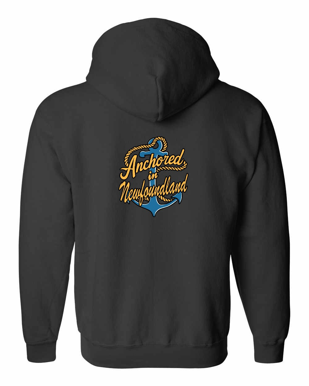 Anchored in Newfoundland (New Design) Left Chest and Back Zip Hoodie