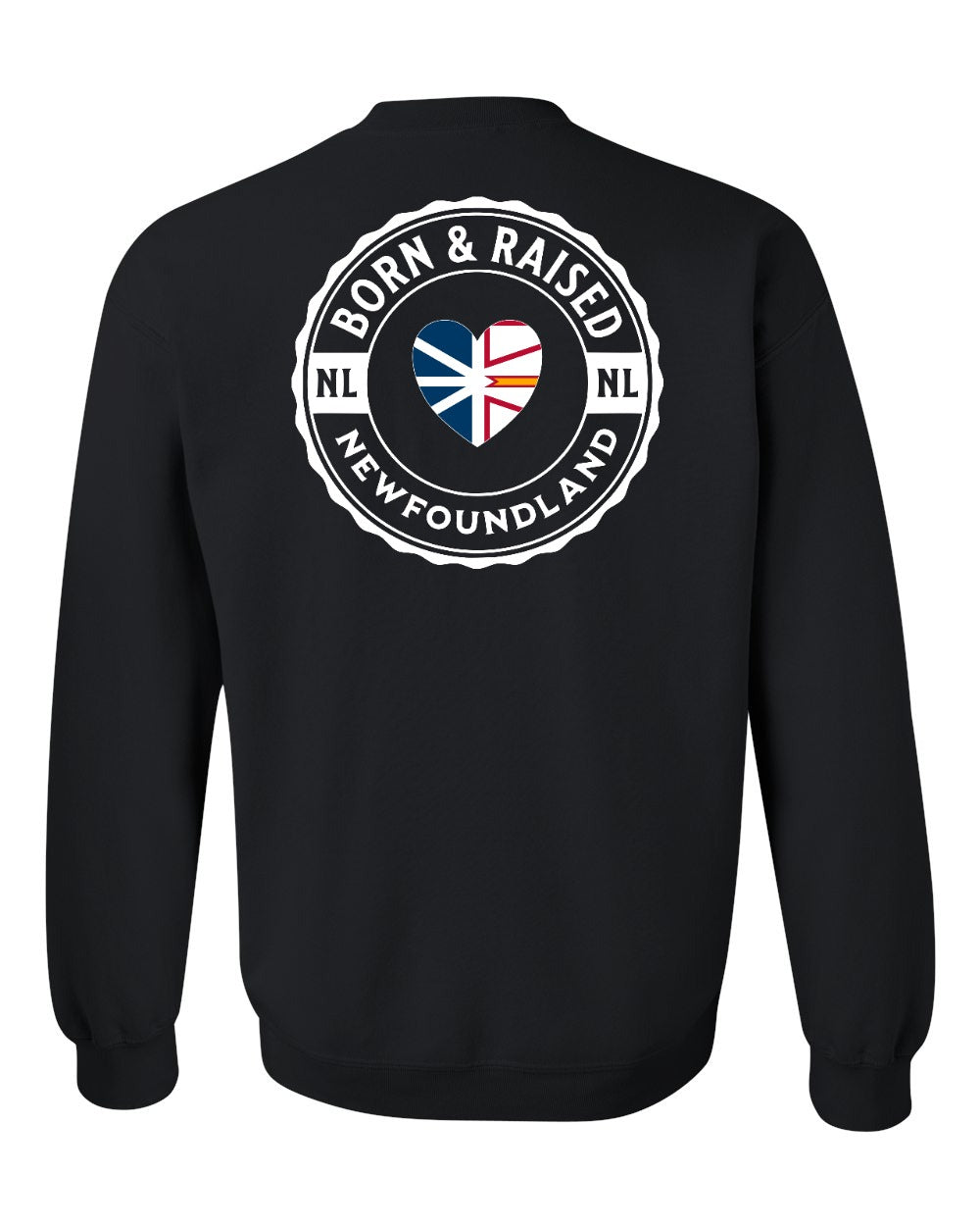 Born and Raised NFLD Heart Flag Left Chest & Back Crewneck Sweatshirt - Unisex