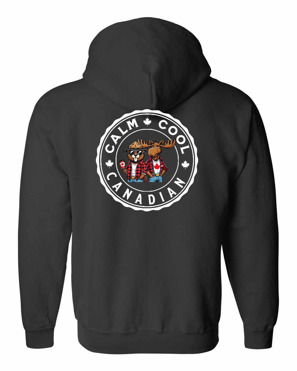 Calm Cool Moose and Beaver Left Chest and Back Zip Hoodie - Gildan Canada (sewn Internationally)