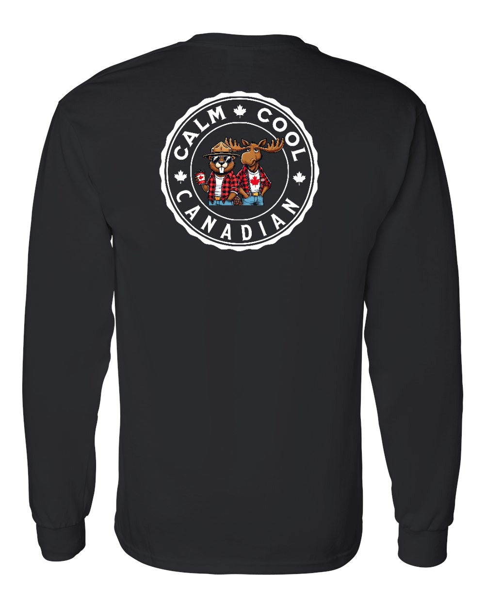 Calm Cool Moose and Beaver Left Chest and Back Long Sleeve - Gildan Canada (sewn Internationally) - Unisex