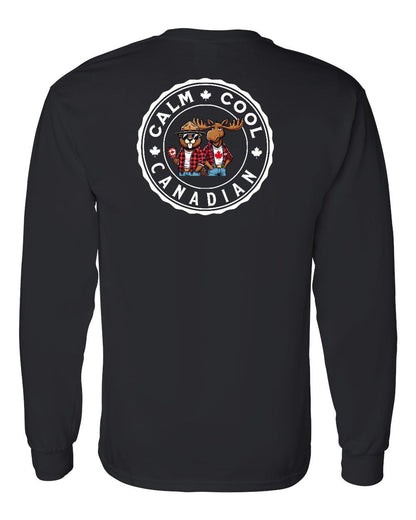 Calm Cool Moose and Beaver Left Chest and Back Long Sleeve