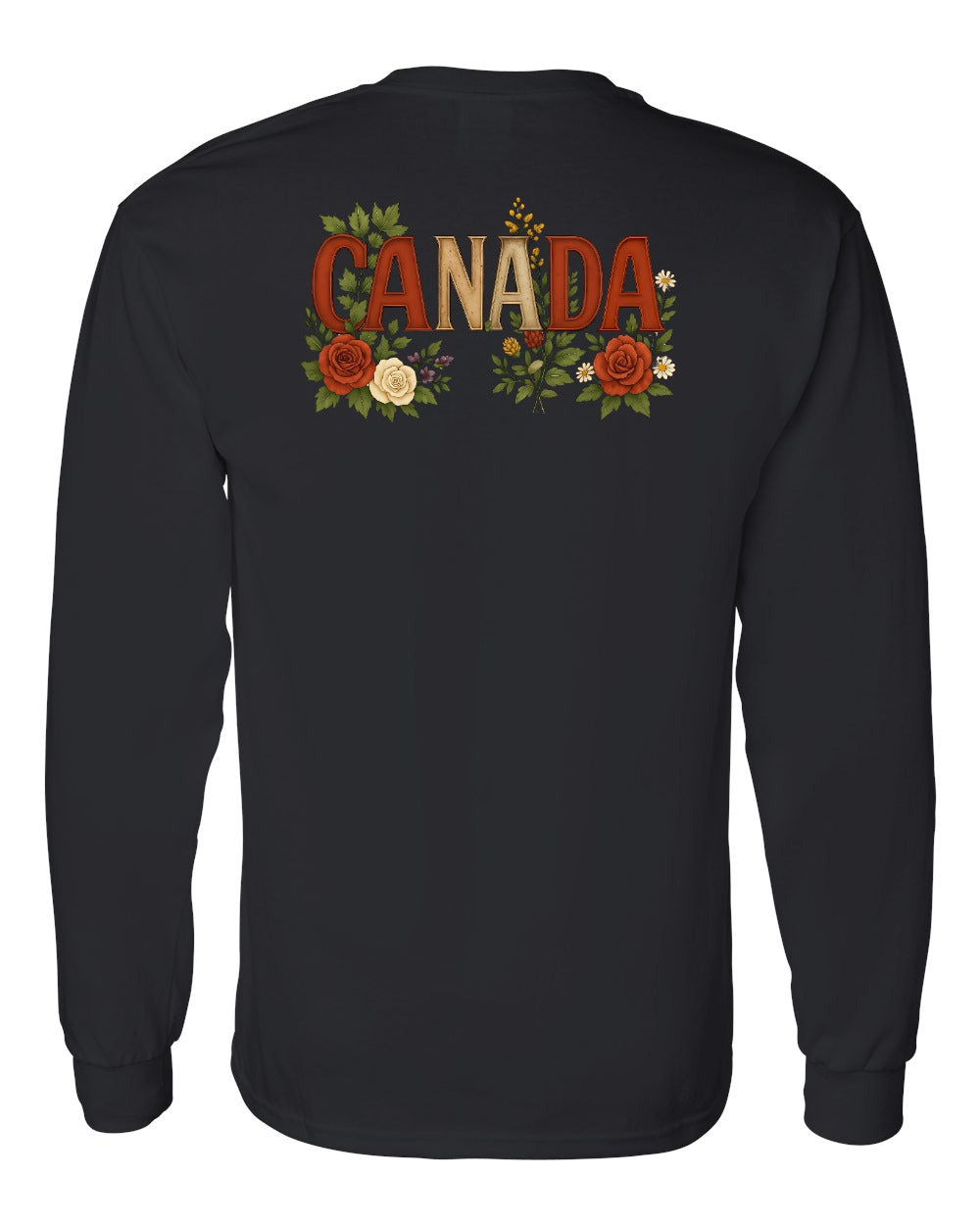 Canada Flowers Left Chest and Back Long Sleeve - Gildan Canada (sewn Internationally) - Unisex
