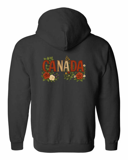Canada Flowers Left Chest and Back Zip Hoodie - Gildan Canada (sewn Internationally)
