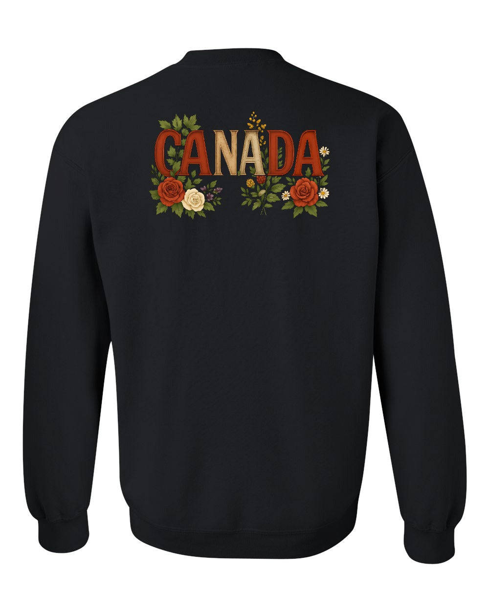Canada Flowers Left Chest and Back Crewneck Sweatshirt - Gildan Canada (sewn Internationally) - Unisex