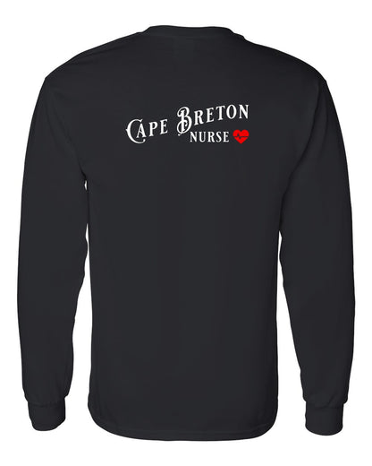 Cape Breton Nurse Left Chest and Back Long Sleeve Tee