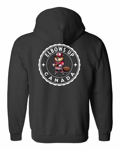 Elbows up Beaver Left Chest and Back Zip Hoodie - Gildan Canada (sewn Internationally)