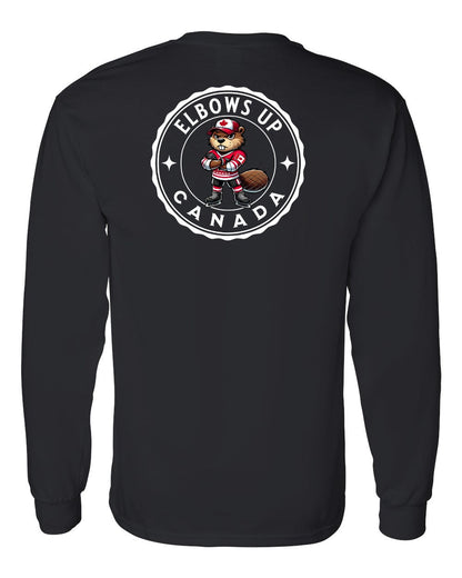 Elbows up Beaver Left Chest and Back Long Sleeve