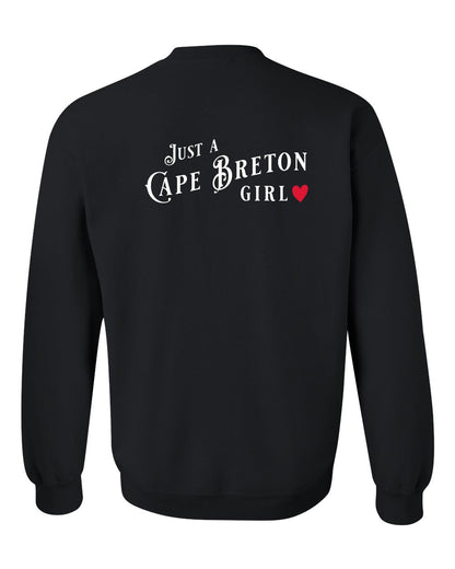 Just a Cape Breton Girl Red Heart Left Chest and Back Crewneck Sweatshirt