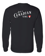 Just A Canadian Girl (Heart Flag) Left Chest and Back Long Sleeve - Gildan Canada (sewn Internationally) - Unisex