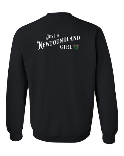 Just a Newfoundland Girl Tartan Left Chest and Back Crewneck Sweatshirt