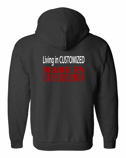 Living in Custom Made in Cape Breton Left Chest and Back Zip Hoodie