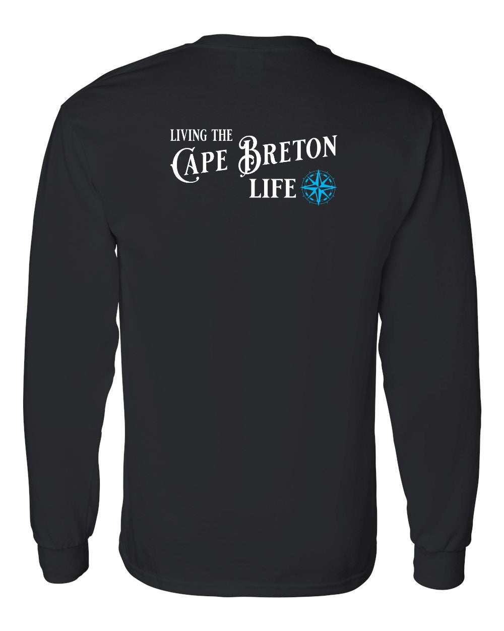 Living the Cape Breton Life blue Left Chest and Back Long Sleeve Tee