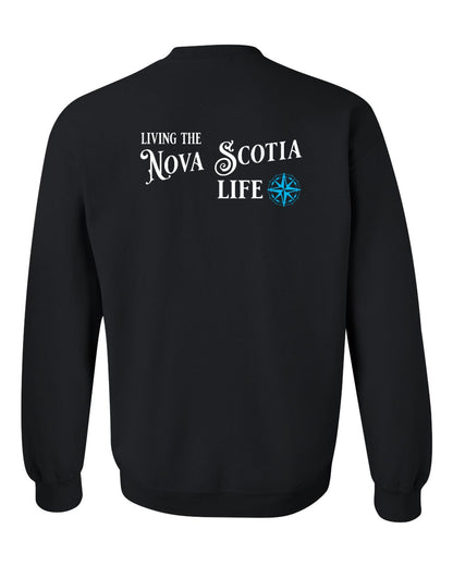 Living the Nova Scotia Life blue Left Chest and Back crew-neck