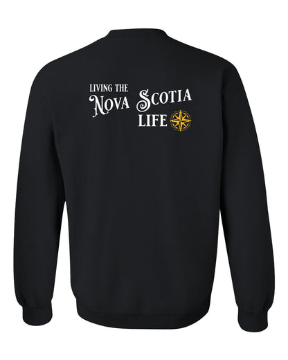 Living the Nova Scotia Life yellow Left Chest and Back crew-neck
