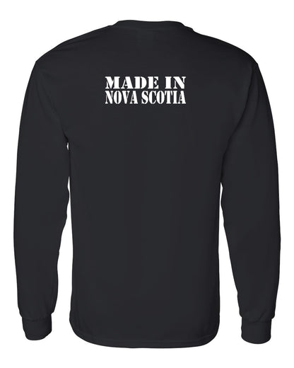 Made In Nova Scotia ( White Lettering) Left Chest and Back Long Sleeve Tee