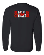 Made in Canada Flag Background Left Chest and Back Long Sleeve - Gildan Canada (sewn Internationally) - Unisex