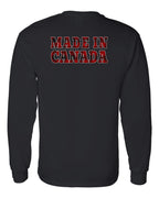 Made in Canada Plaid Background Left Chest and Back Long Sleeve - Gildan Canada (sewn Internationally) - Unisex