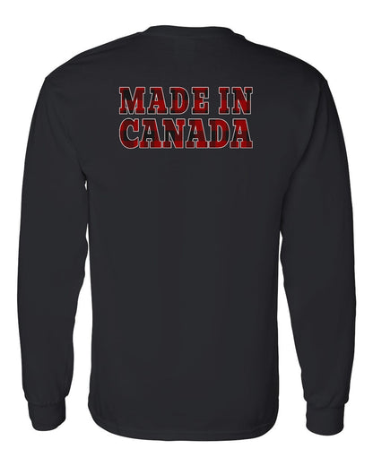 Made in Canada Plaid Background Left Chest and Back Long Sleeve