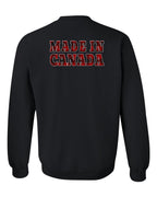 Made in Canada Plaid Background Left Chest and Back Crewneck Sweatshirt - Gildan Canada (sewn Internationally) - Unisex