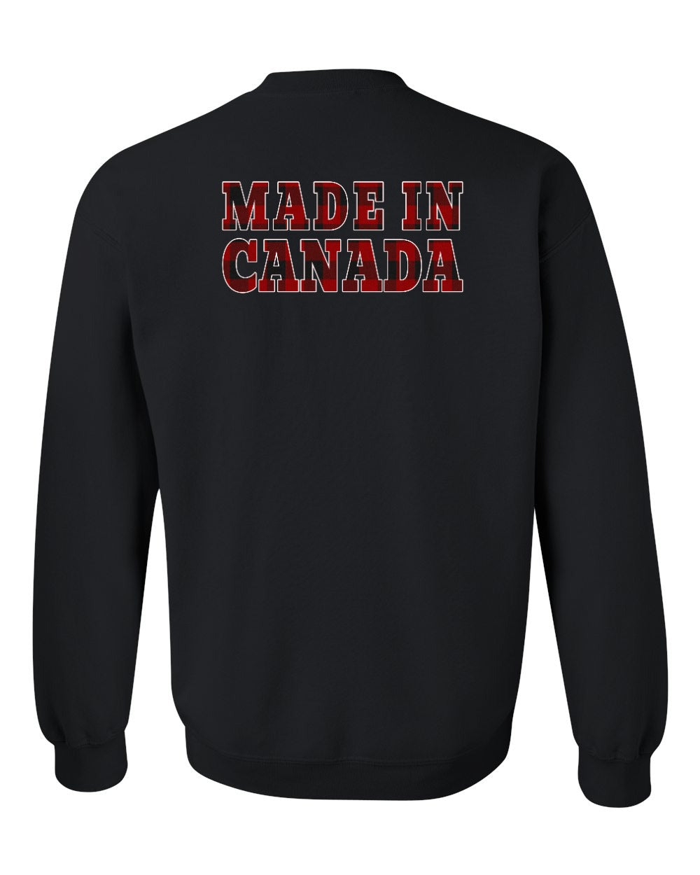 Made in Canada Plaid Background Left Chest and Back Crewneck Sweatshirt - Gildan Canada (sewn Internationally) - Unisex