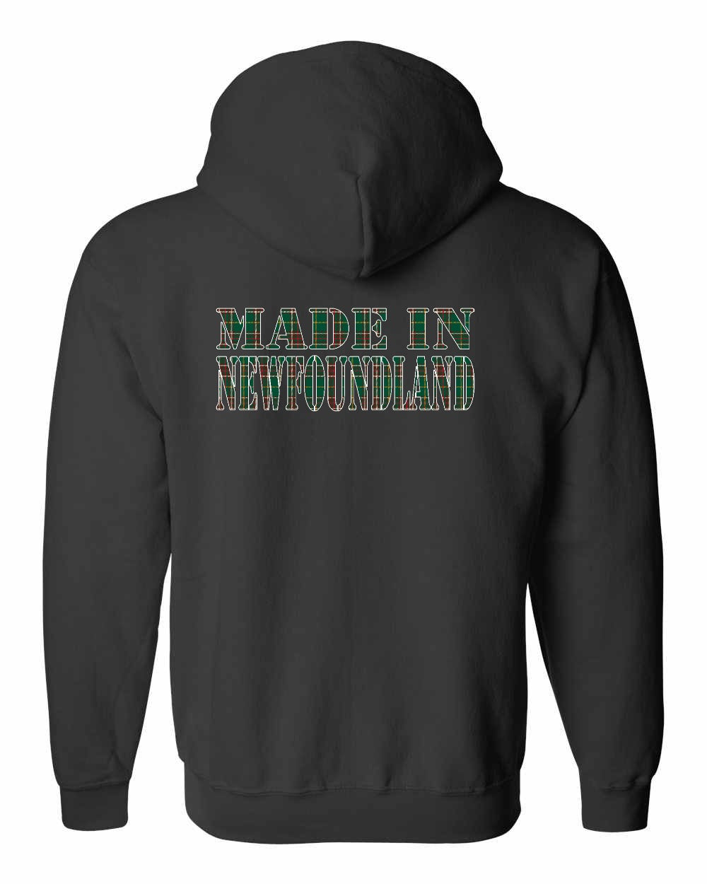 Made In Newfoundland ( Tartan Lettering) Left Chest and Back Zip Hoodie