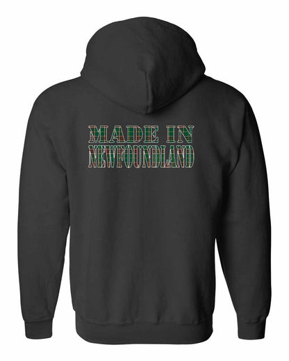 Made In Newfoundland ( Tartan Lettering) Left Chest and Back Zip Hoodie