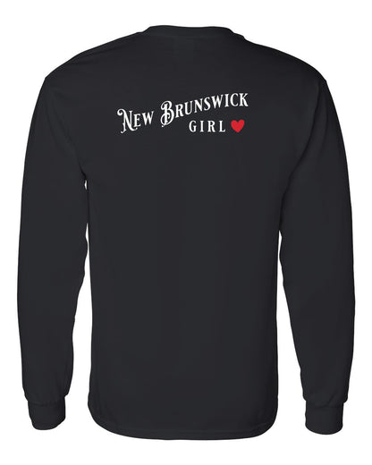 New Brunswick Girl Red Heart Left Chest and Back Long Sleeve Tee
