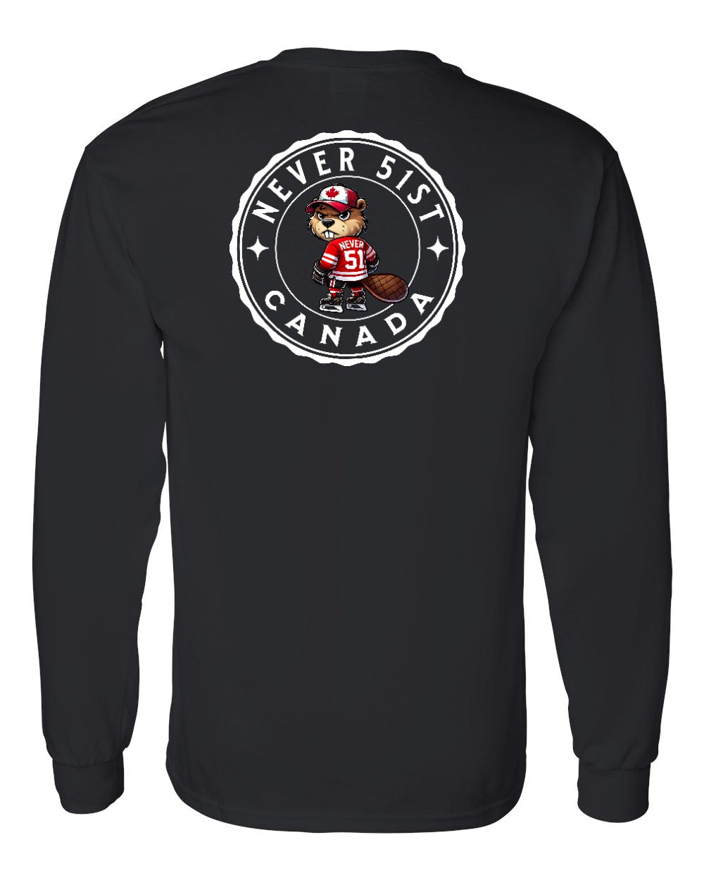 Never 51st Beaver Left Chest and Back Long Sleeve - Gildan Canada (sewn Internationally) - Unisex