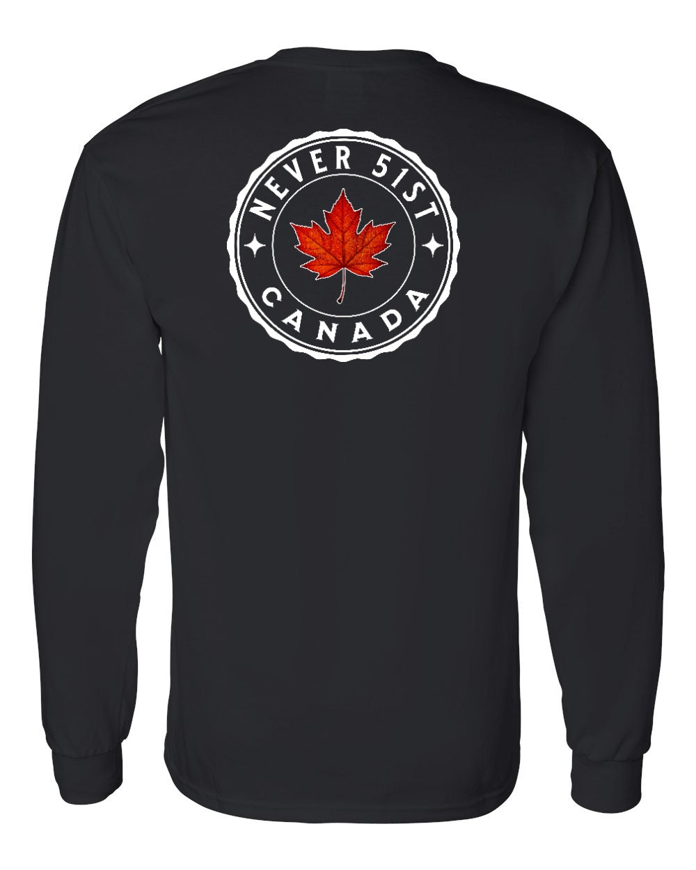 Never 51st Leaf Left Chest and Back Long Sleeve - Gildan Canada (sewn Internationally) - Unisex