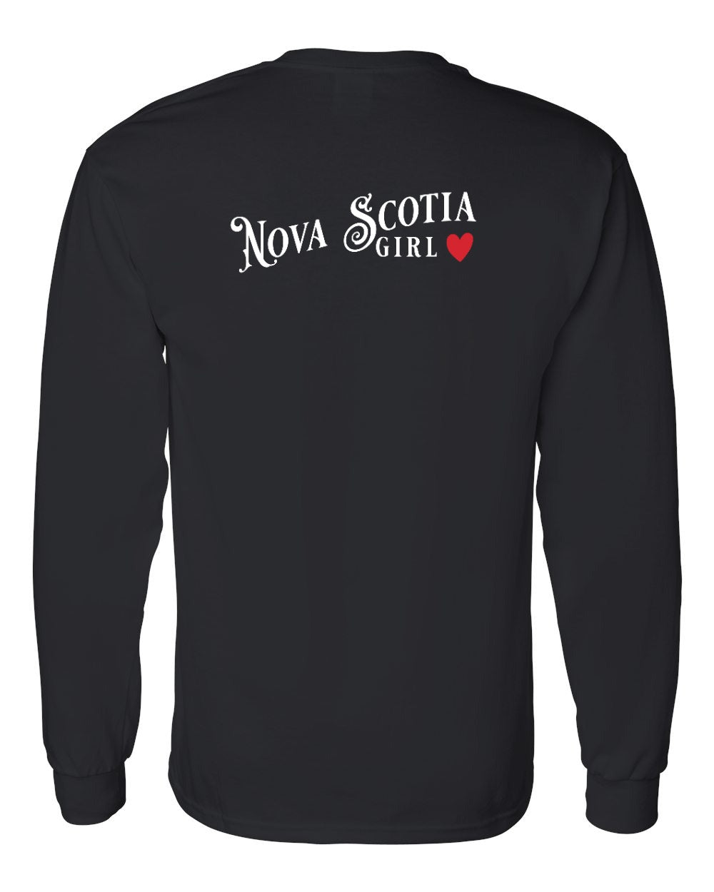 Nova Scotia Girl Red Heart Left Chest and Back Long Sleeve Tee
