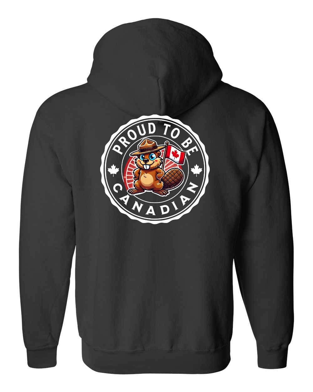 Proud to be Canadian Beaver Left Chest and Back Zip Hoodie - Gildan Canada (sewn Internationally)