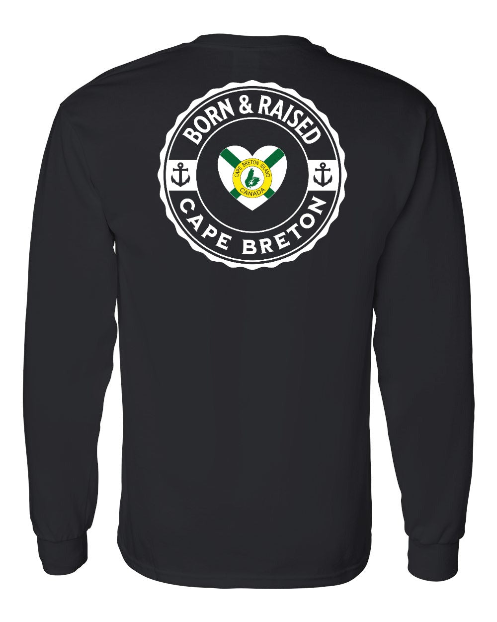Born and Raised CB Heart Flag Left Chest & Back Long Sleeve Tee - Unisex